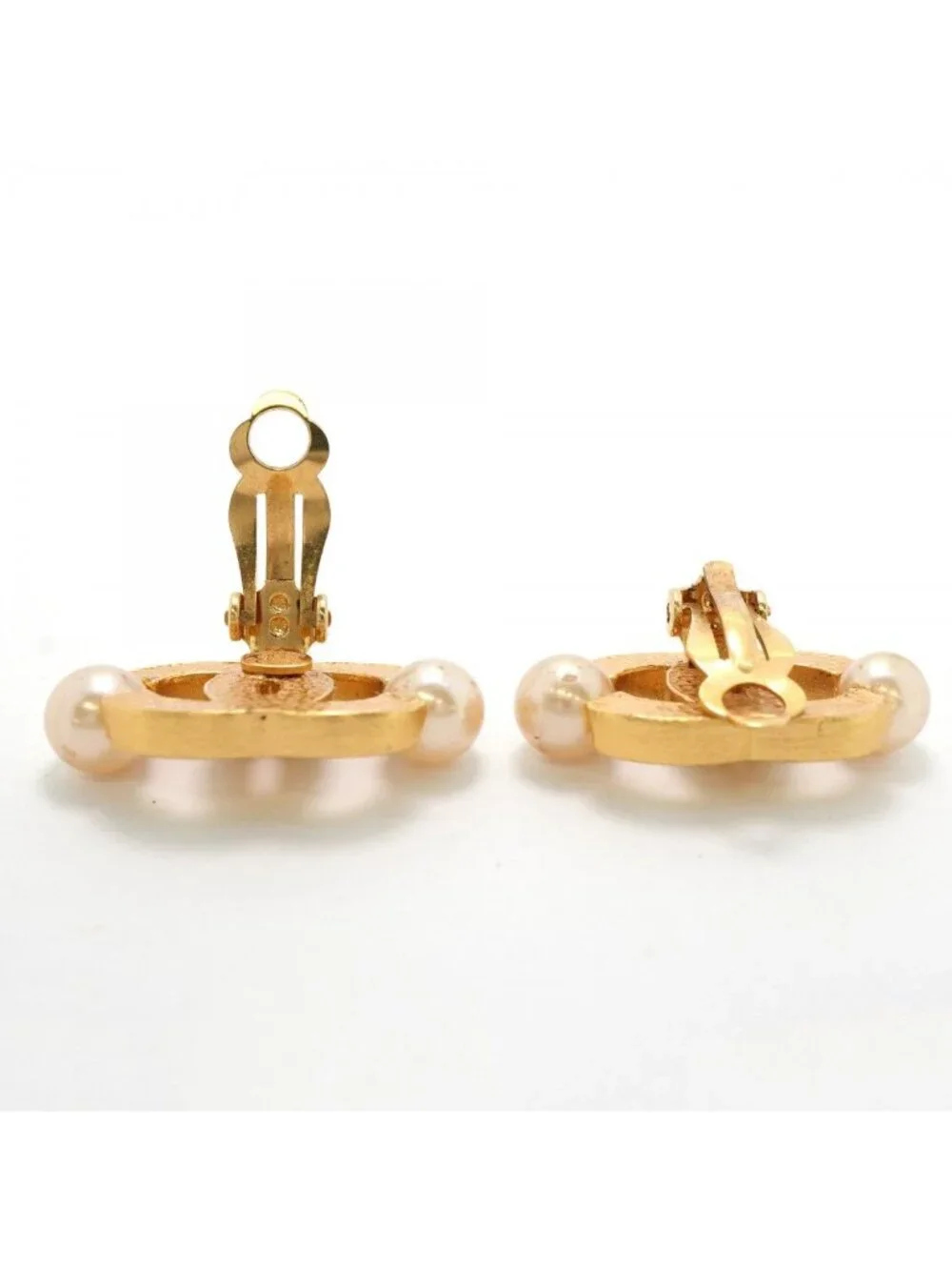 Chanel Earrings CC Logo Gold Plated Faux Pearl